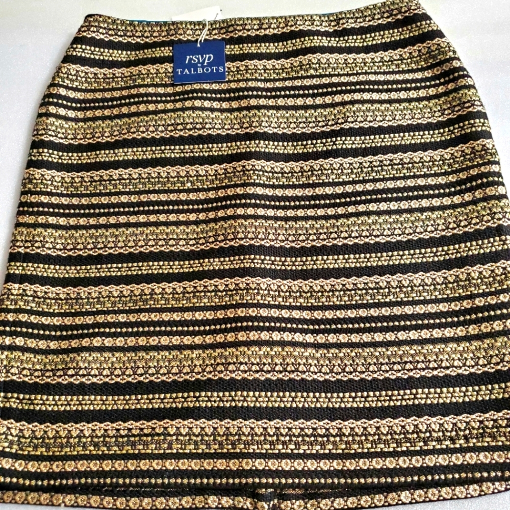 Talbot’s RSVP New gold and black striped Tweed like lined pencil skirt. …